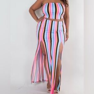 Colorful Striped Maxi Skirt Set